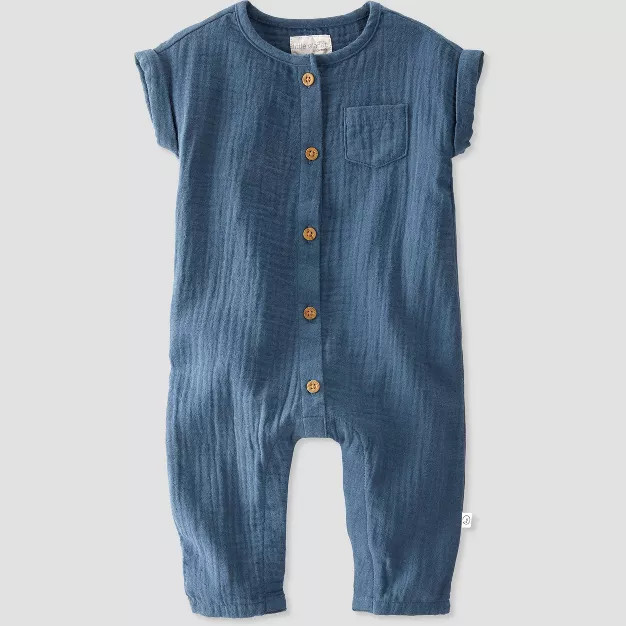 Baby Organic Cotton Gauze Overalls - little planet by carter's Teal Blue | Target
