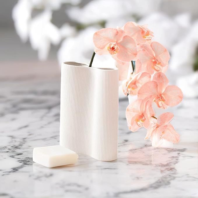 Luxe Infinity White Vase. 9” Ribbed Vase for Flowers. Organic Modern Home Decor. Pampas Grass V... | Amazon (US)
