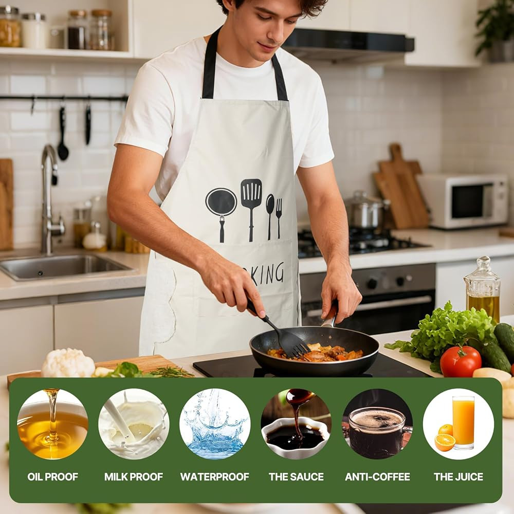 DILLMAN Women Kitchen Apron with Hand Wipe Pockets，Big Pocket,Hand-wiping, Waterproof for Cooki... | Amazon (US)