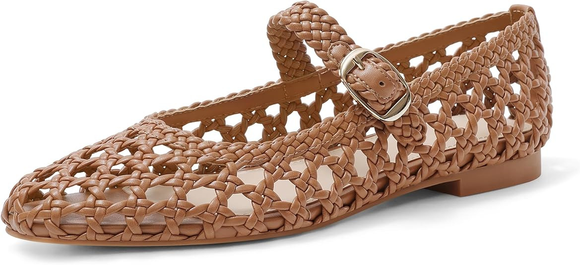 USIMAD Woven Flats for Women Square Toe Womens Comfortable Memory Foam Cute Mesh Dress Flats | Amazon (US)