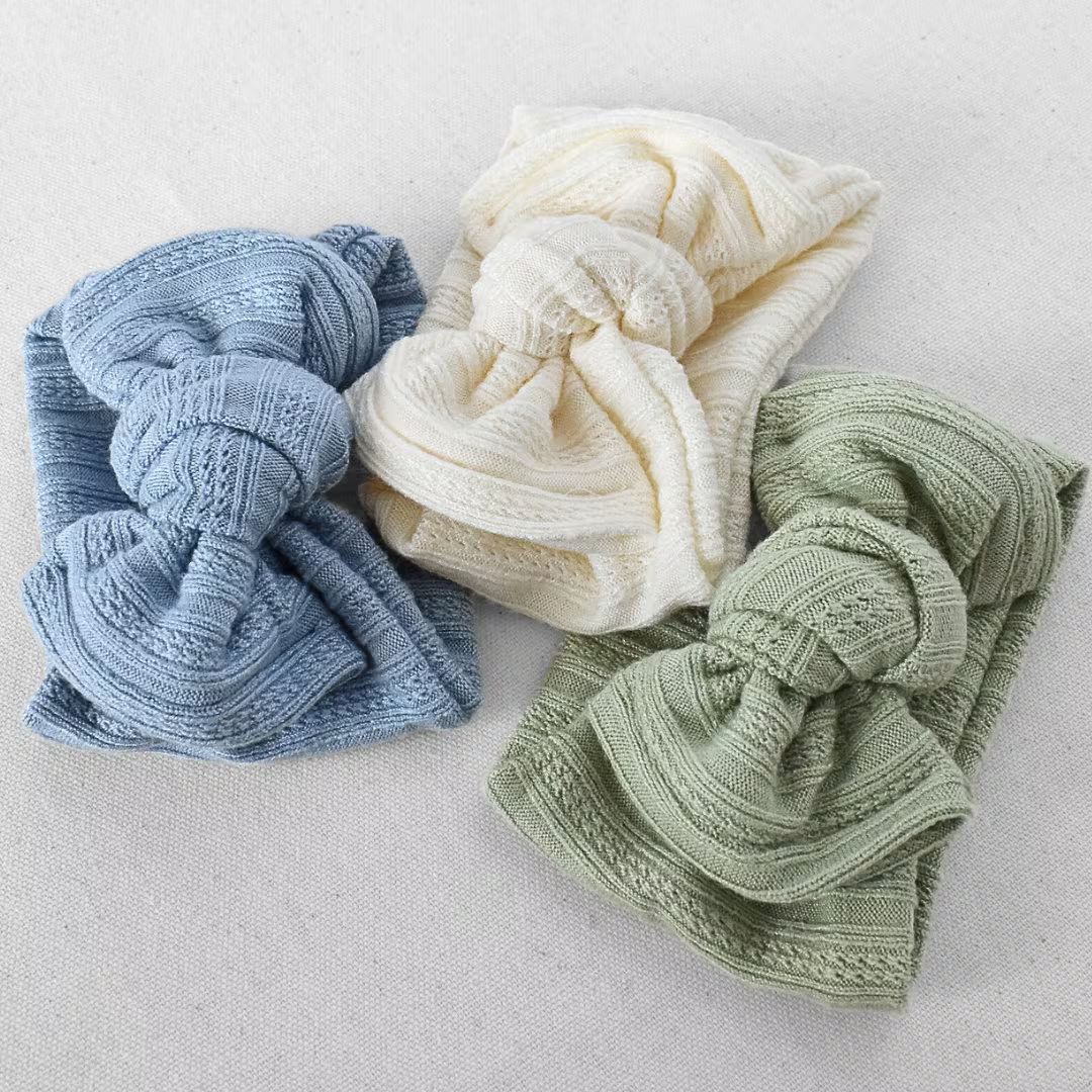 Pointelle Sweater Ribbed Top Knot Flat Bow Headband neutral Cream, Blue, Green, Newborn / Baby - ... | Etsy (US)