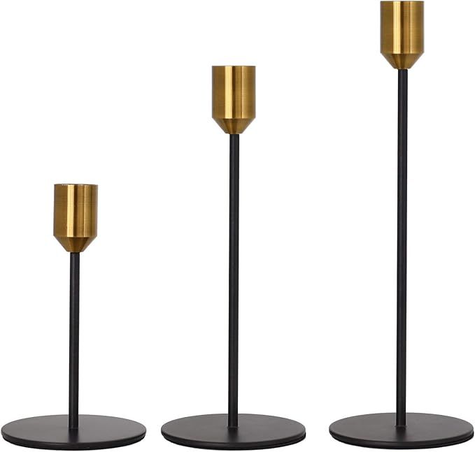 Denique Candlestick Holders Set of 3, Brass Gold Black Taper Candle Holders, Candlestick Holders ... | Amazon (US)