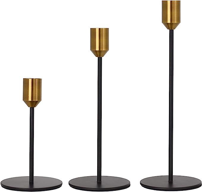 Denique Candlestick Holders Set of 3, Brass Gold Black Taper Candle Holders, Candlestick Holders ... | Amazon (US)