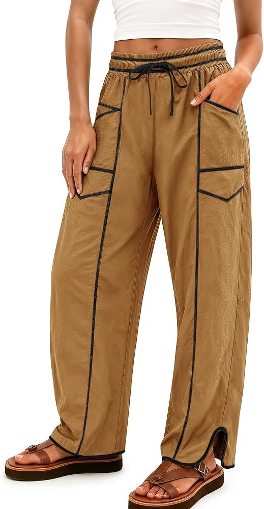 Yousify Womens Baggy Barrel Wide Leg Pants Casual Contrast Color Sweatpants | Amazon (US)