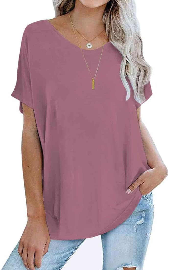 MINT PLUS PINK Womens Oversized Tops Crew Neck Short Sleeve T Shirts Loose fit Tunic | Amazon (US)