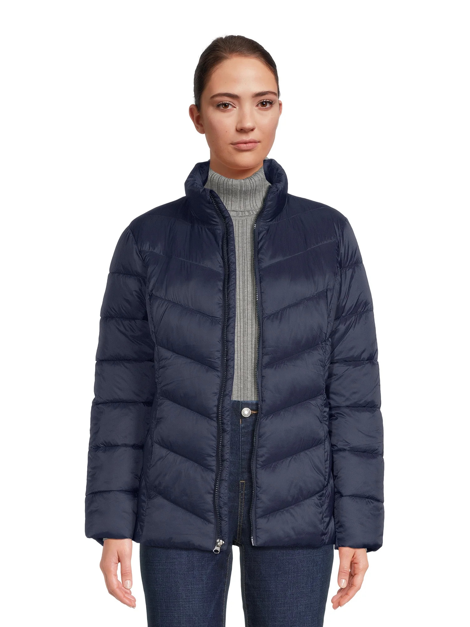 Time and Tru Women's Chevron Puffer Jacket, Sizes XS-3X | Walmart (US)