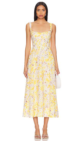 Lilah Corset Midi Dress in Yellow Floral | Revolve Clothing (Global)