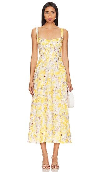 Lilah Corset Midi Dress in Yellow Floral | Revolve Clothing (Global)