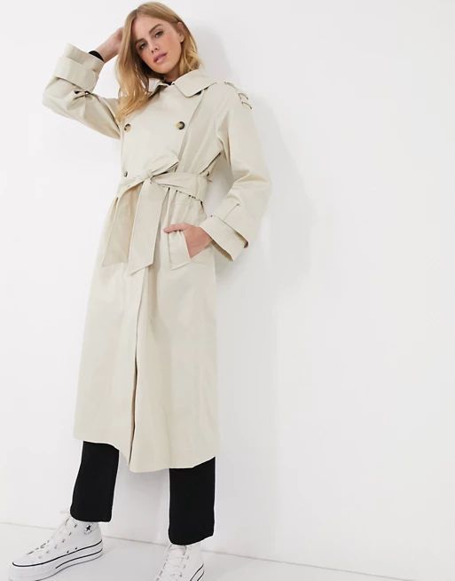 ASOS DESIGN longline trench coat in stone | ASOS (Global)