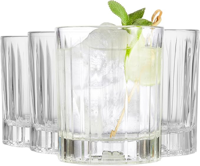 Libbey Flashback Double Old Fashioned Glasses, Classic Ridged, Cut Cocktail Glasses Set of 4, Vin... | Amazon (US)