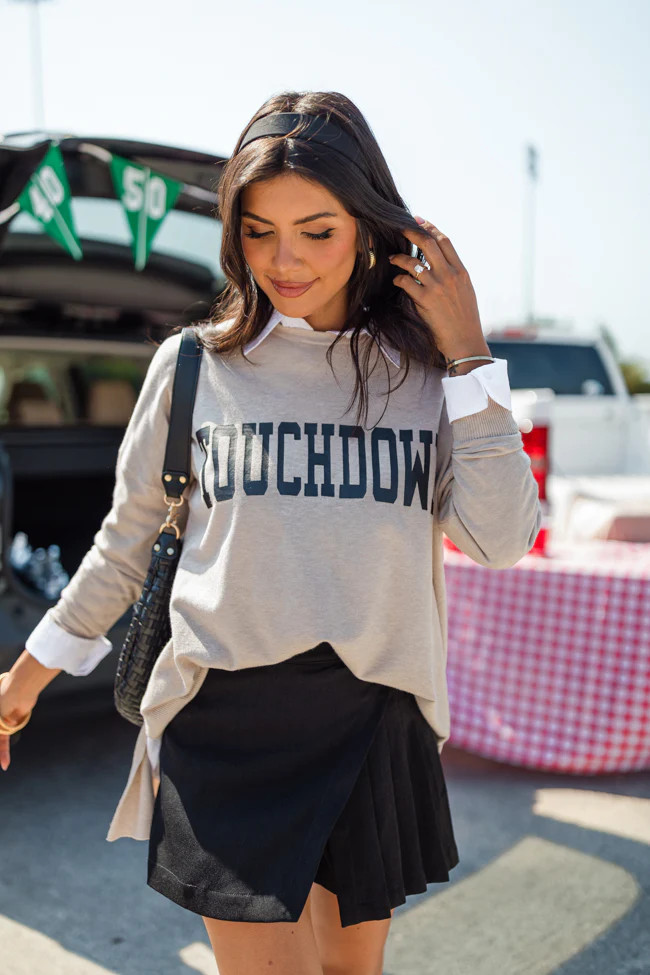 We Need Another Touchdown Beige Sweater | Pink Lily