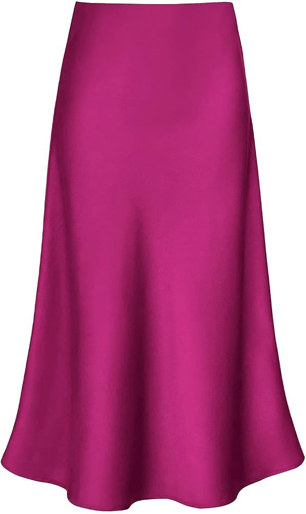 Women's Satin High Waist Hidden Elasticized Waistband Flared Casual A Line Midi Skirt | Amazon (US)