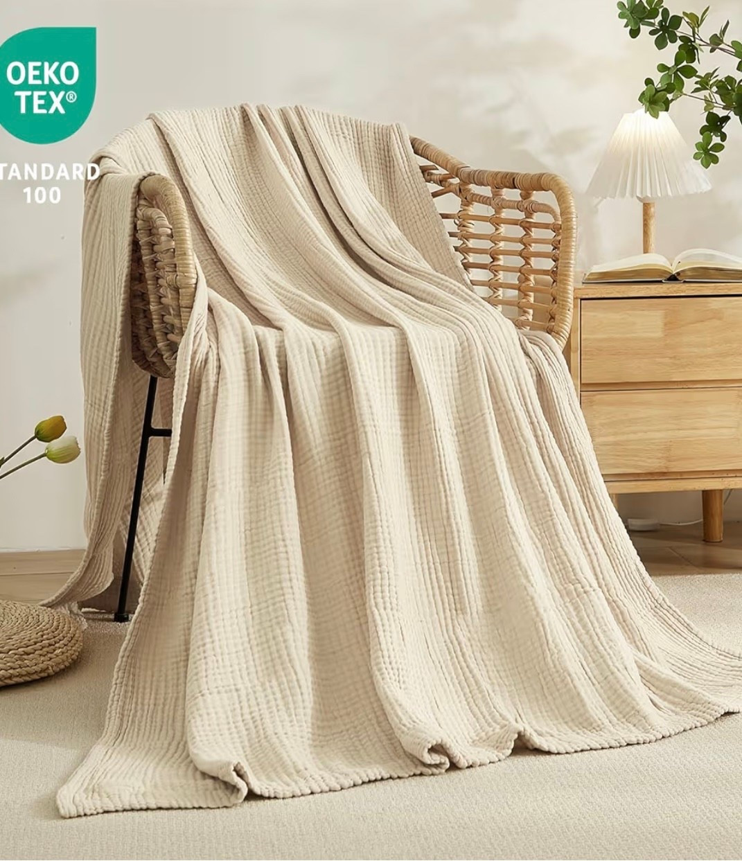 Cotton Throw Blanket Large 50"x70" 
100% Muslin for Couch Breathable Gauze All Season Light Tan Soft and Lightweight 

#LTKHome #LTKSeasonal