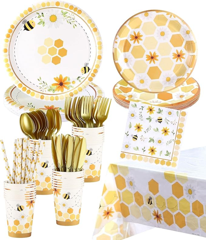 Bee Party Decorations - Serves 16 - Bee Plates and Napkins Party Supplies Cups Bee Party Favors B... | Amazon (US)