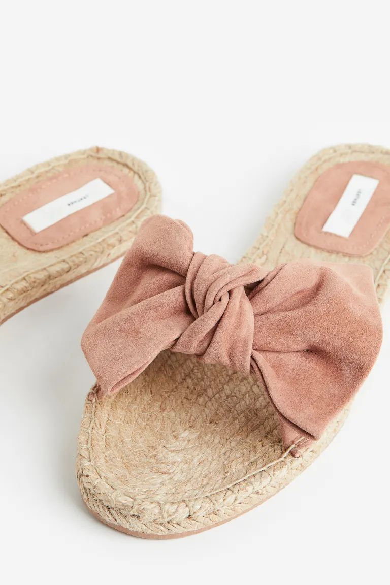 Bow-detail Suede Slides - Beige/dusty rose - Ladies | H&M US | H&M (US + CA)