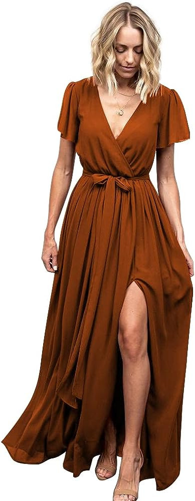 BOLENSYE Women's V Neck Bridesmaid Dresses Fall Bridesmaid Dress Fall Formal Dress Fall Amazon Fall | Amazon (US)