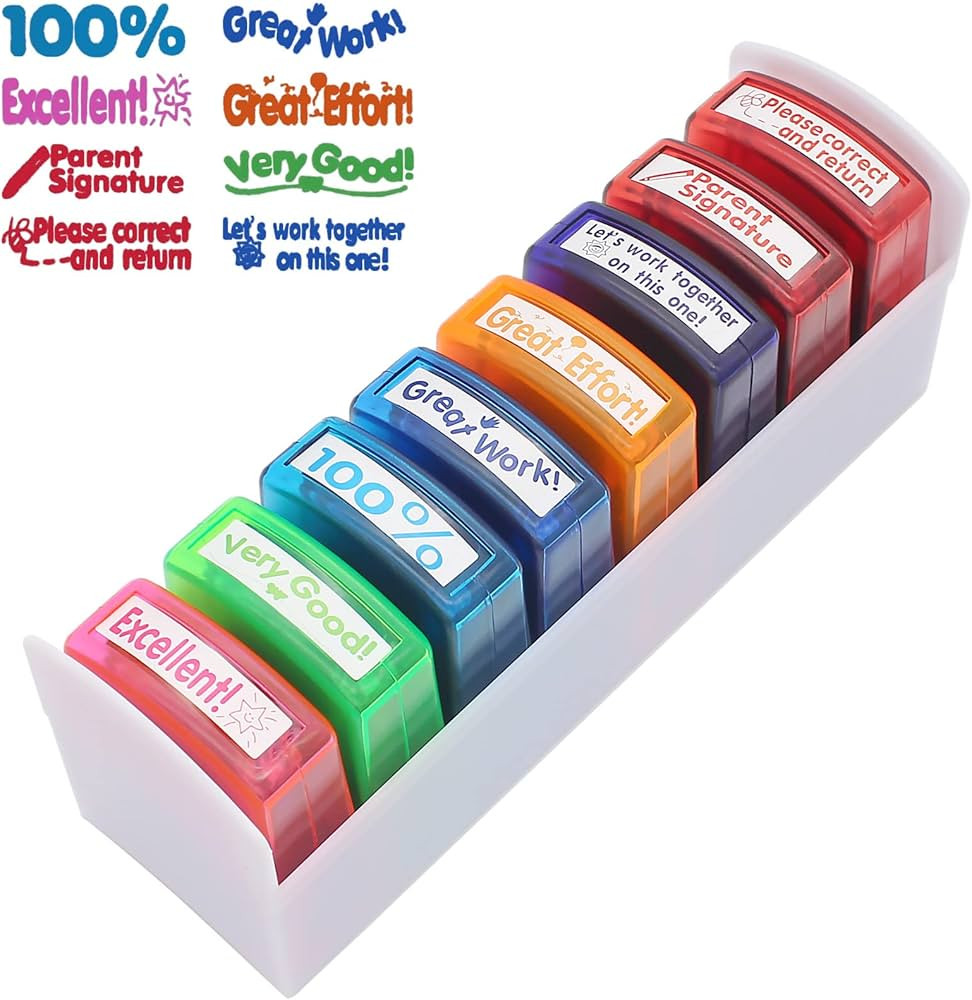 Teacher Stamp Set Colorful Encouraging Comments Self-Inking School Classroom Homework Grading Sta... | Amazon (US)