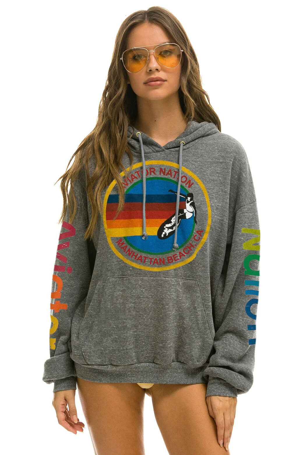 AVIATOR NATION MANHATTAN BEACH RELAXED PULLOVER HOODIE - HEATHER GREY | Aviator Nation