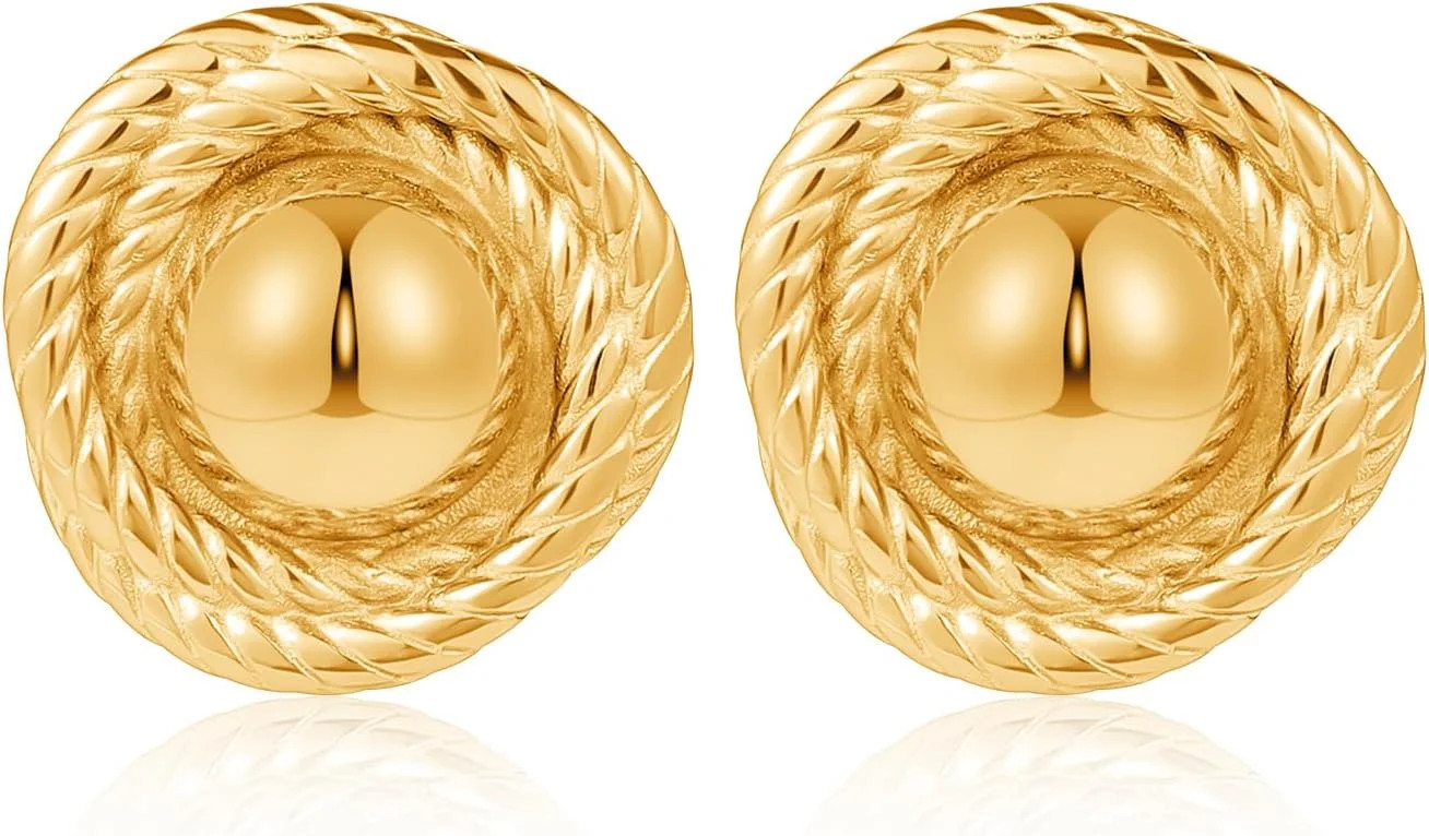 Large Chunky Gold Earrings for Women, Round Rope Disc Stud Earrings, Statement Vintage Earrings, ... | Walmart (US)