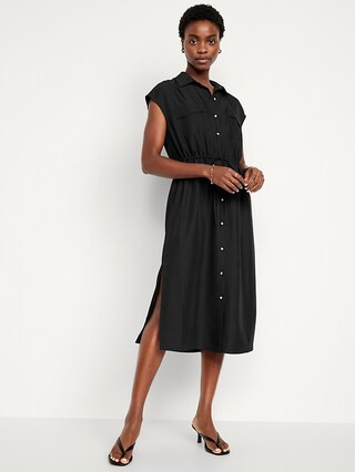 Waist-Defined Utility Midi Shirt Dress | Old Navy (US)