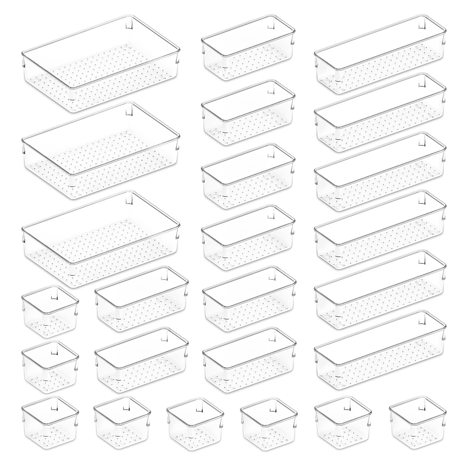 Lifewit 25 PCS Drawer Organizer Set Clear Plastic Desk Drawer Dividers Trays Dresser Storage Bins Se | Amazon (US)