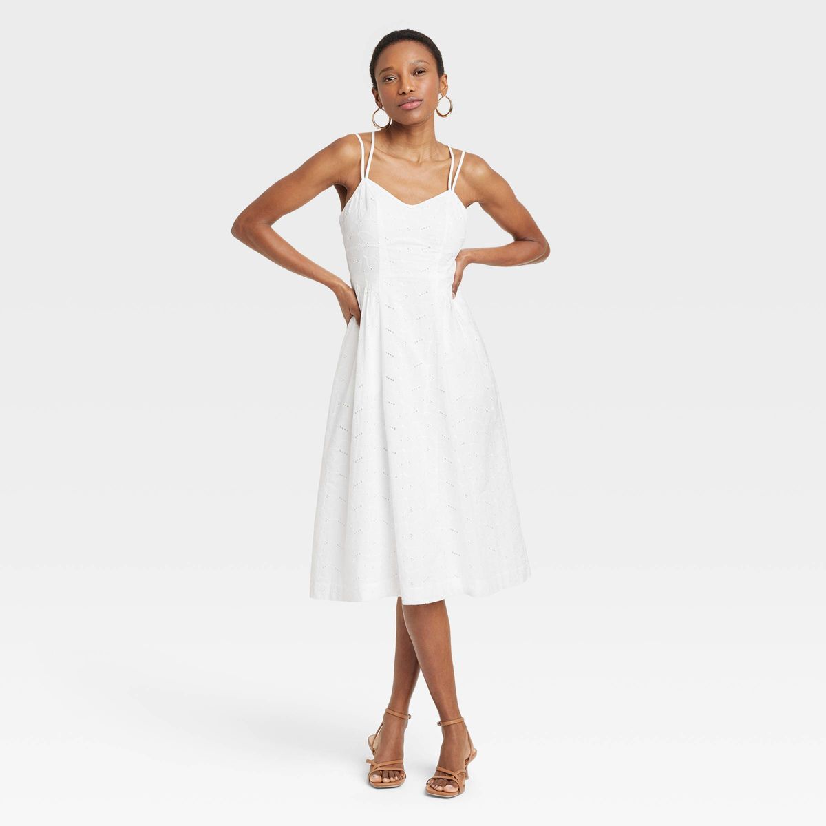Women's Eyelet Midi Sundress - A New Day™, White Spring Dress, White Dresses, Summer Lace Dress | Target