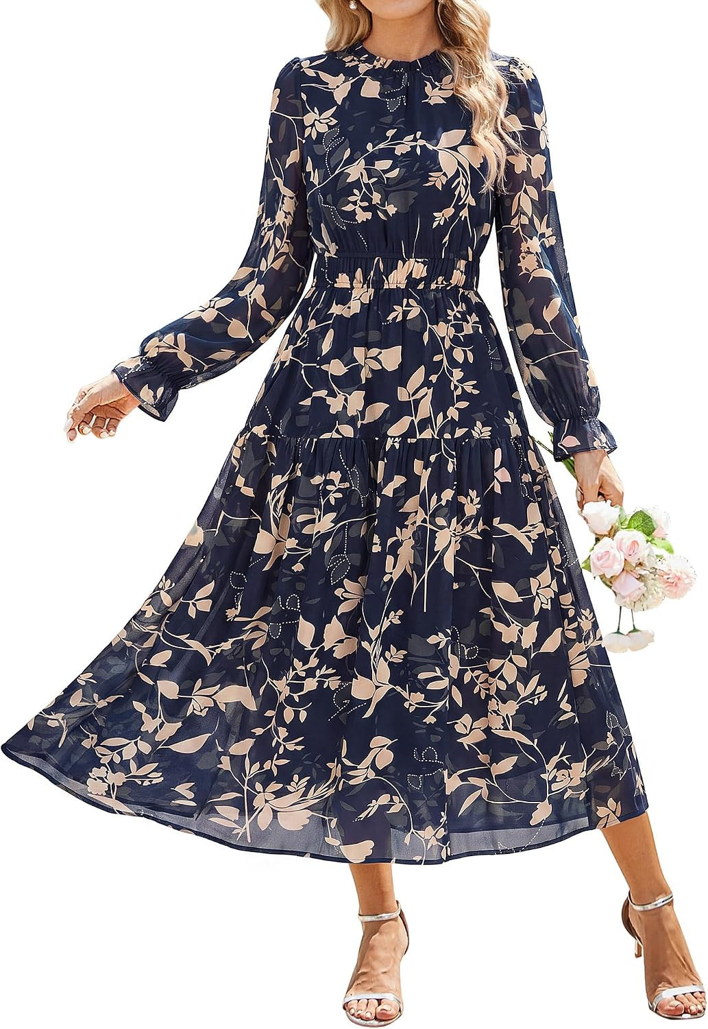 GRACE KARIN Women's Floral Long Sleeve Fall Wedding Guest Maxi Dress | Amazon (US)