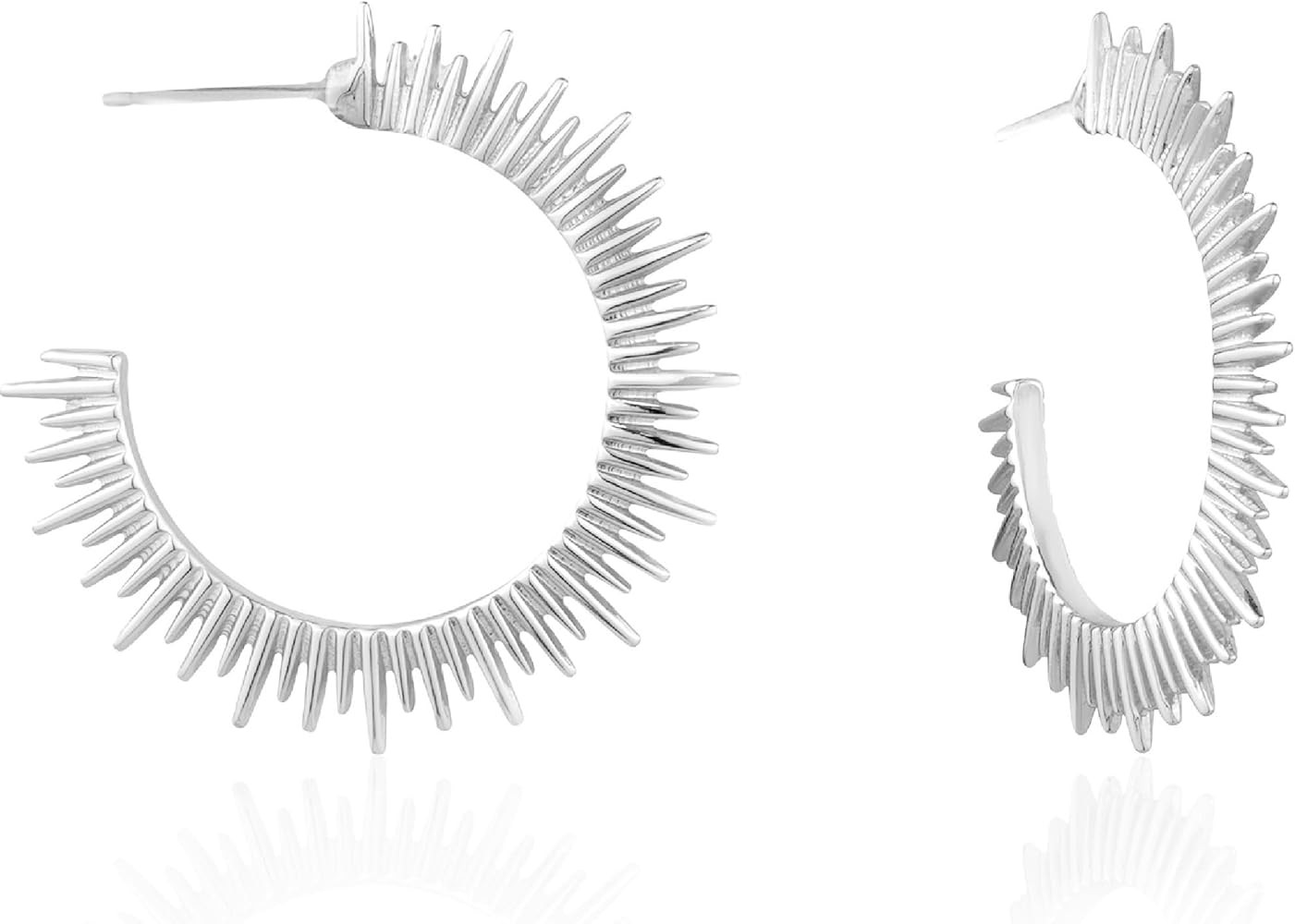 – Women’s Spike Earrings – 16k Gold, Silver and Rose-Gold Plated Open C Sun Hoop Earrings ... | Amazon (US)