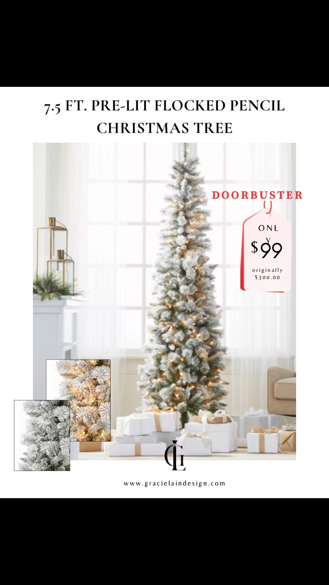 🎄✨ If you’ve been waiting for the perfect Christmas tree… this is YOUR sign!
This gorgeous 7.5 ft Pre-Lit Flocked Pencil Tree is a DOORBUSTER and honestly unreal. Originally $300, now ONLY $99 — yes, really.

It’s slim, elegant, beautifully flocked, and perfect for smaller spaces or that cozy corner you want to elevate this season. I LOVE the warm white lights and soft snowy texture.

This one will sell out fast — grab it while you can!
Tap to shop 🤍🎁✨

#LTKHoliday #HolidayHome #ChristmasDecor #TreeSale #FlockedTree #HolidayFavorites #ChristmasTree #HomeDecorDeals #GLDHomeDecor #DesignInspo #HolidayHomeStyle #DoorbusterDeal #BargainFinds #DesignerFavorites

#LTKSaleAlert #LTKHome #LTKHoliday