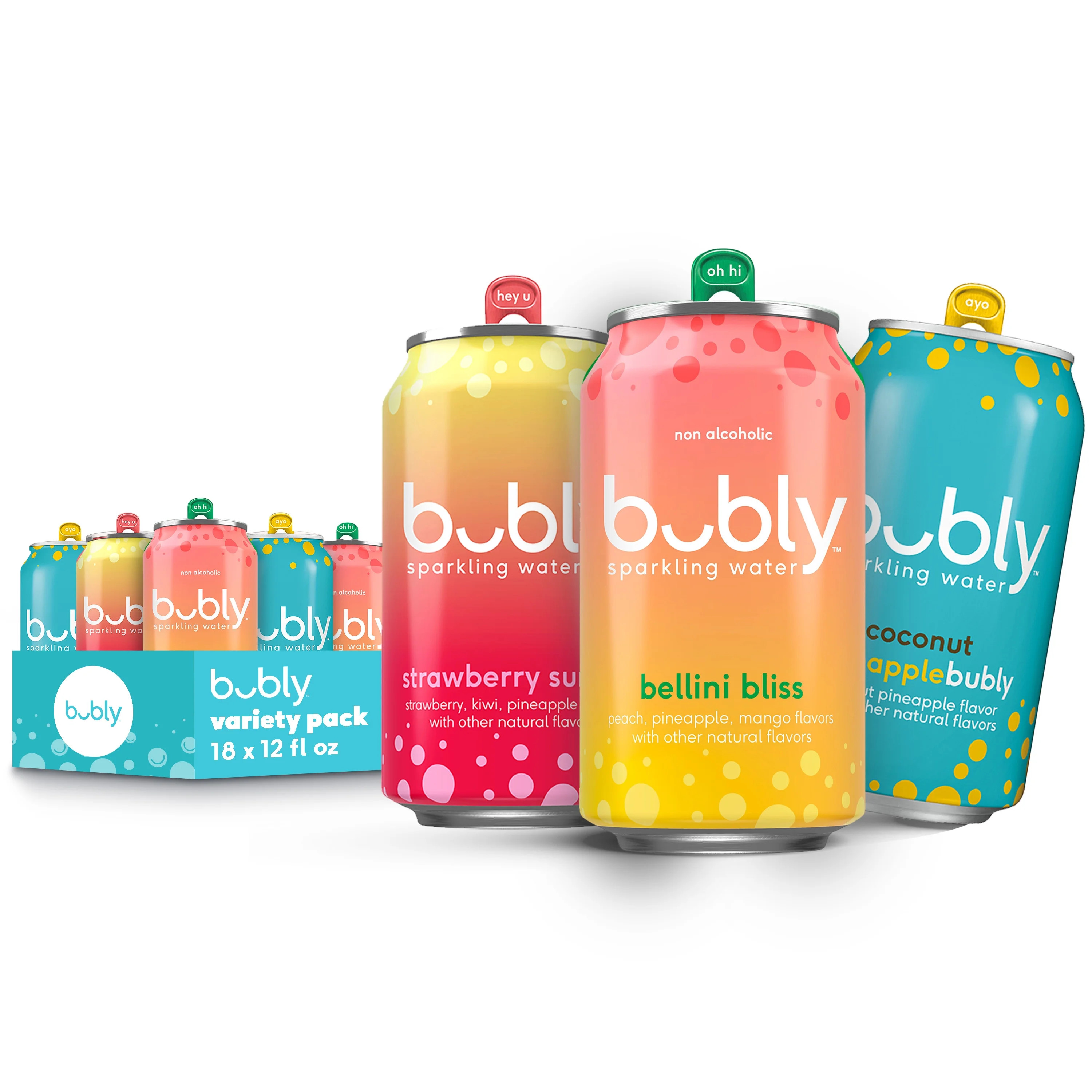 bubly Bellini, Strawberry Sunset and Coconut Sparkling Water, Variety Pack, 12 fl oz, 18 Pack Can... | Walmart (US)