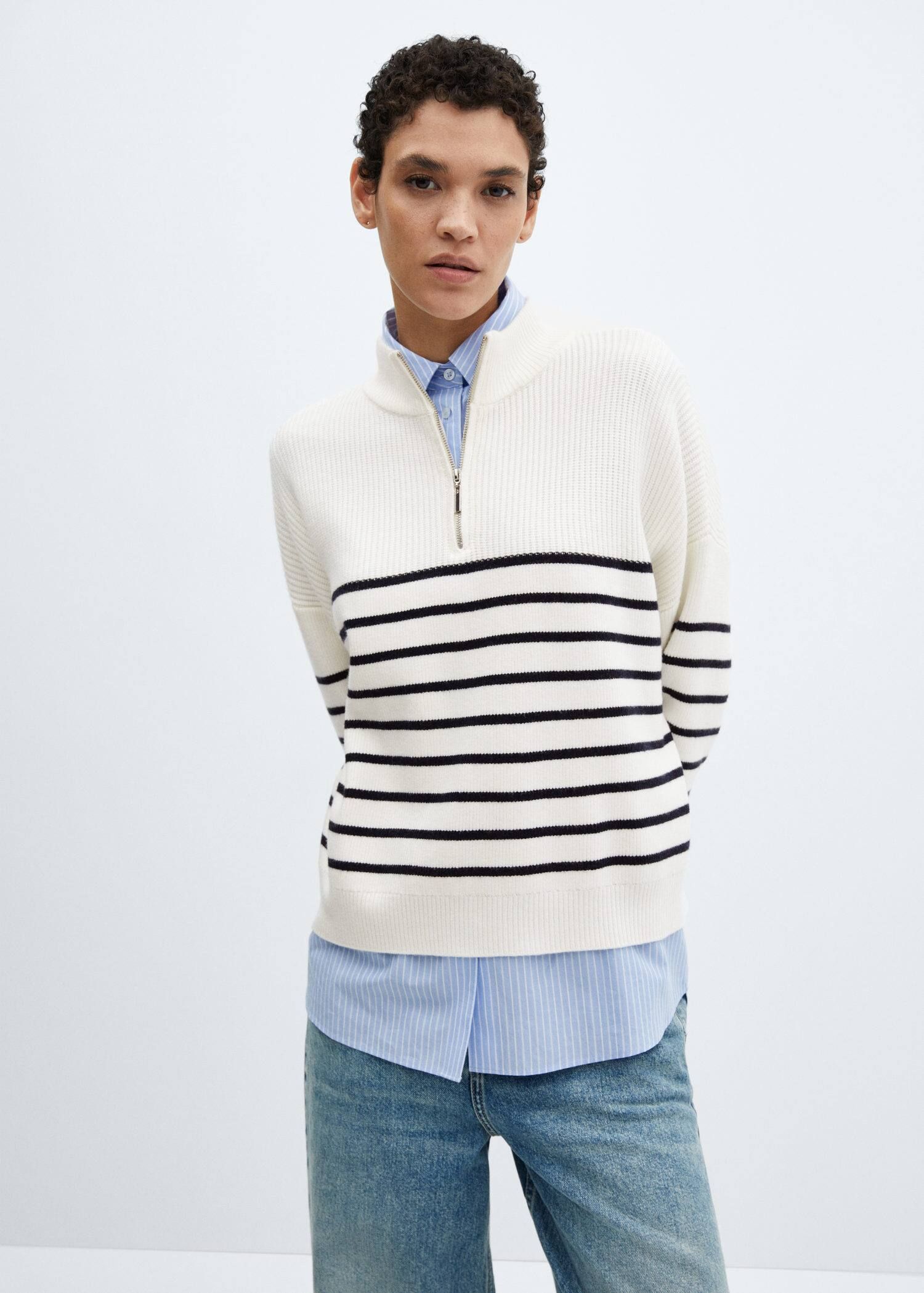 Striped sweater with zipper | MANGO (US)