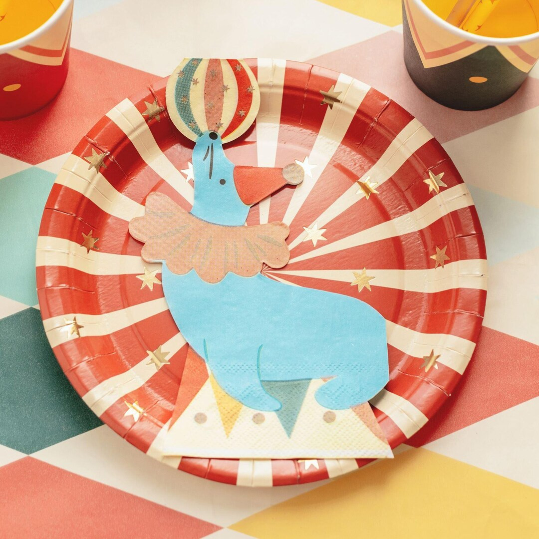 12 Circus Seal Shaped Napkins, Funfair Birthday Tableware, Circus Birthday Partyware, Animal Pape... | Etsy (US)