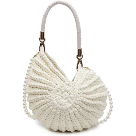 Seashell Bag Handwoven Beach Handbag Shell Purse for Wome Summer Crossbody Satchel with Pearl Strap,Beige | Walmart (US)