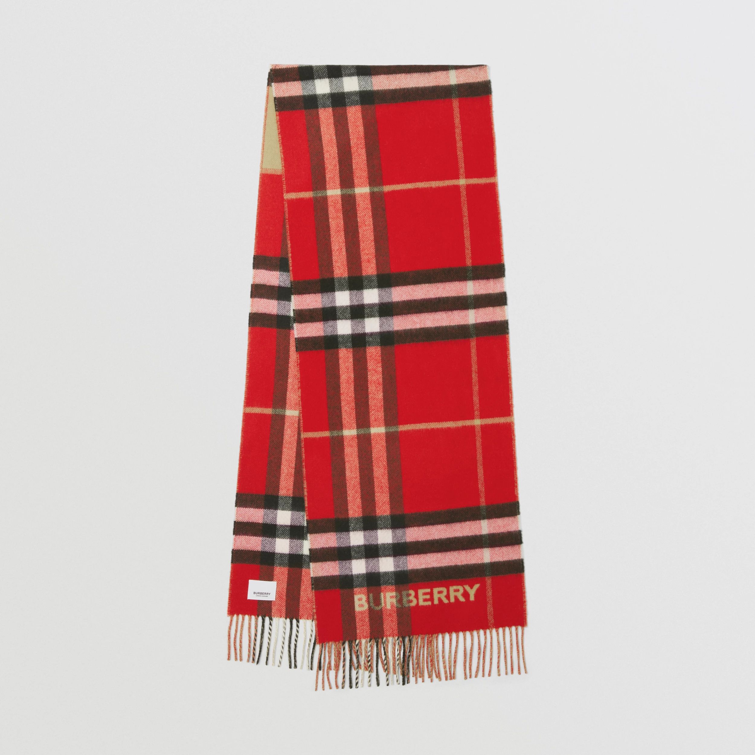 Contrast Check Cashmere Scarf in Archive Beige/red | Burberry United States | Burberry (US)