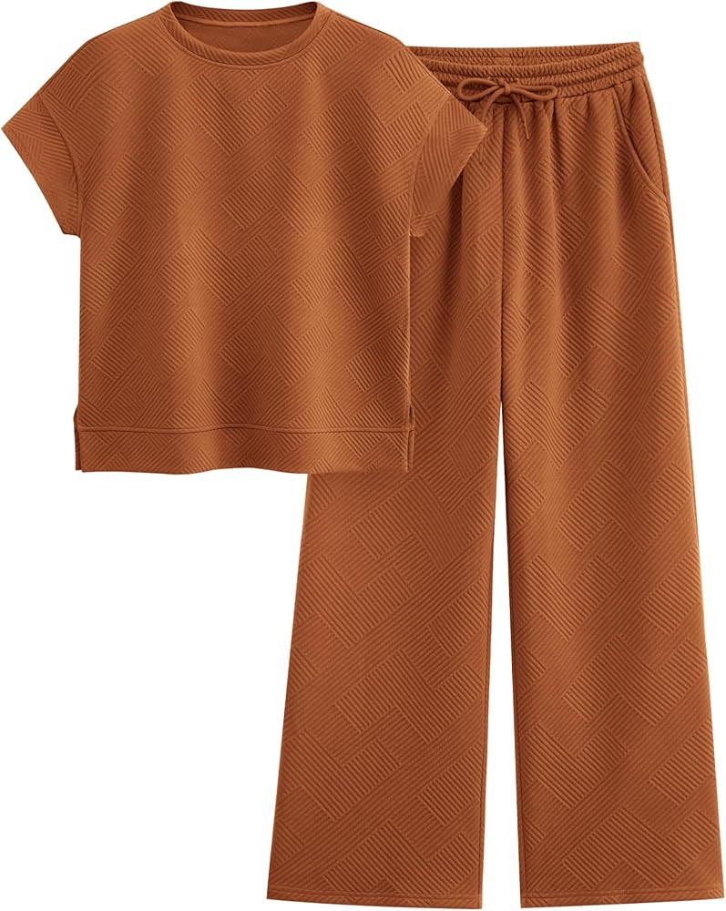 PRETTYGARDEN 2 Piece Outfits For Women Casual Tracksuit Short Sleeve Tops And Wide Leg Long Pants... | Amazon (US)