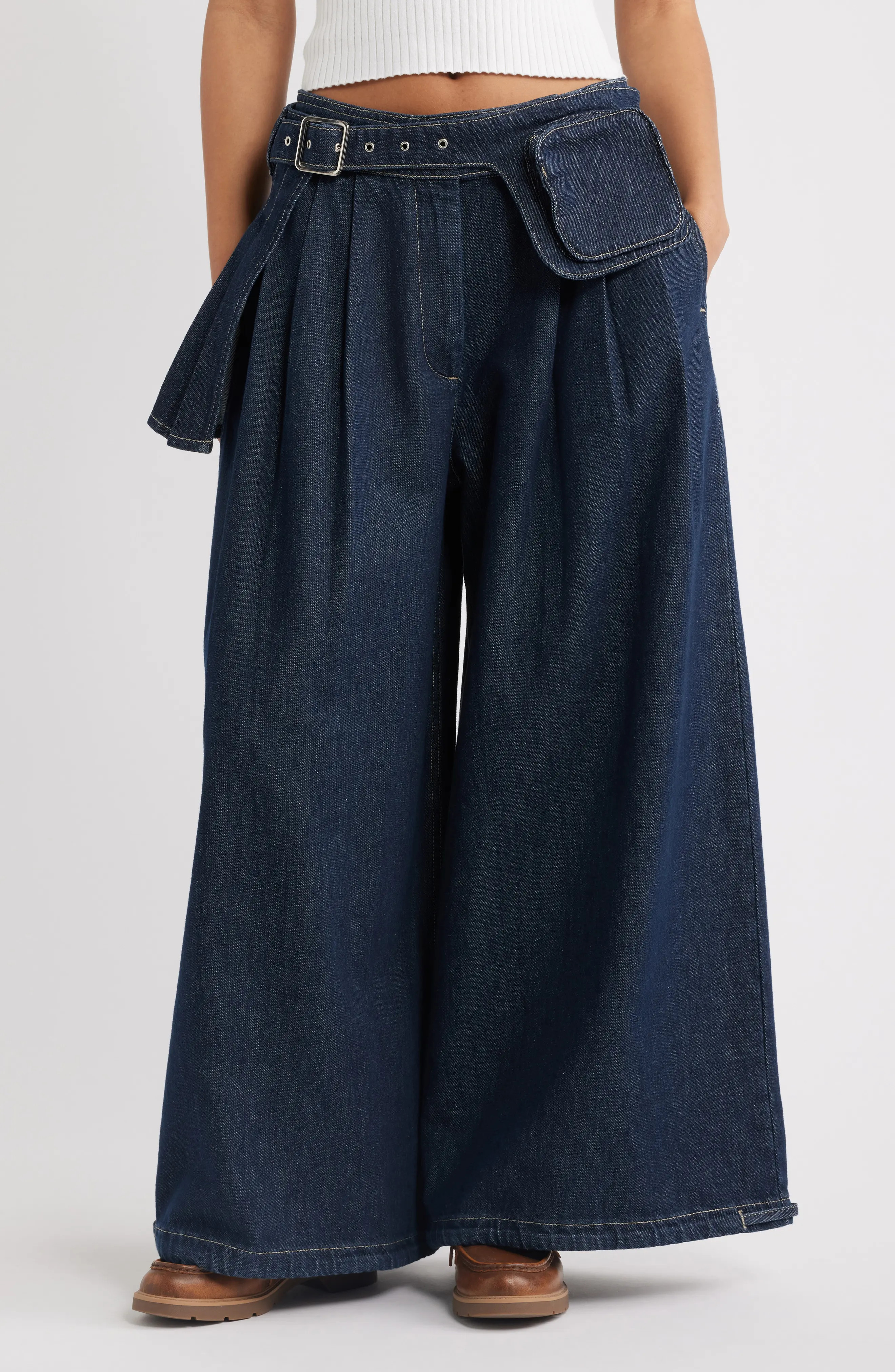Damson Madder Mavi Pleated High Waist Wide Leg Balloon Jeans in Indigo at Nordstrom, Size 30 | Nordstrom
