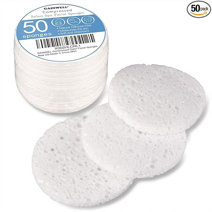 50-Count Compressed Facial Sponges, GAINWELL White Cellulose 100% Natural Cosmetic Spa Sponges fo... | Amazon (US)