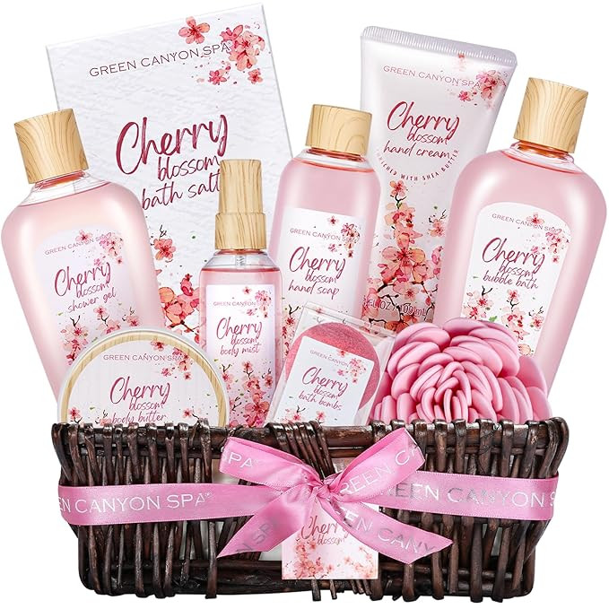Spa Gift Baskets for Women Cherry Blossom Bath and Body Work Gift Set with Bubble Bath,Body Lotio... | Amazon (US)