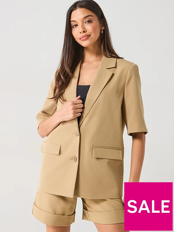 PIECES Short Sleeve Blazer - Brown | Very (UK)