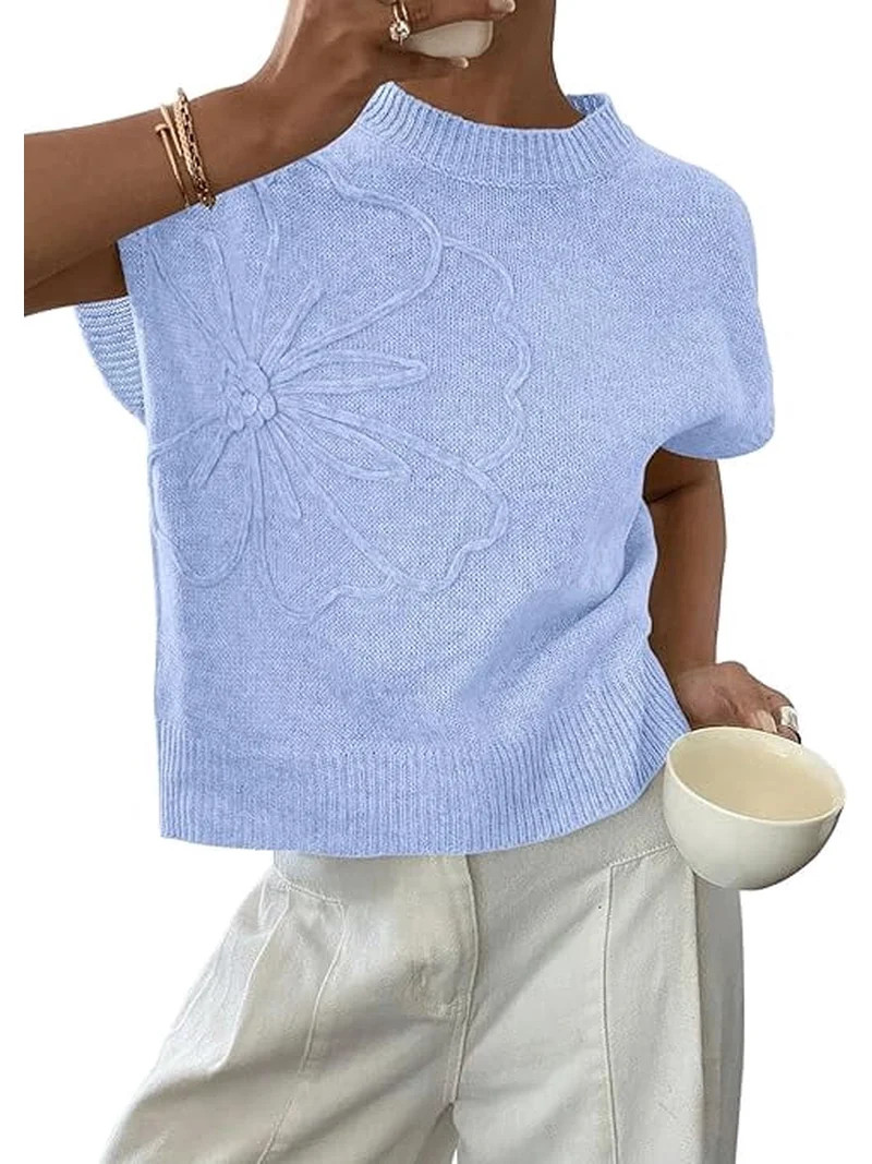 PRETTYGARDEN Women's Spring Sweater Vest Trendy Flower Knit Short Sleeve Cute Pullover Tank Tops ... | Walmart (US)