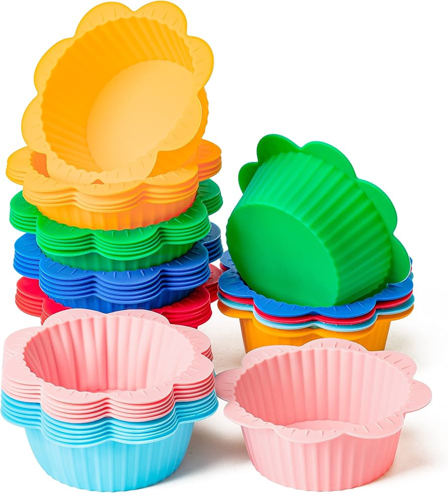 R HORSE 36Pcs Silicone Cupcake Liners Multicolor Flower Shapes Silicone Baking Cups Non-Stick Muf... | Amazon (US)