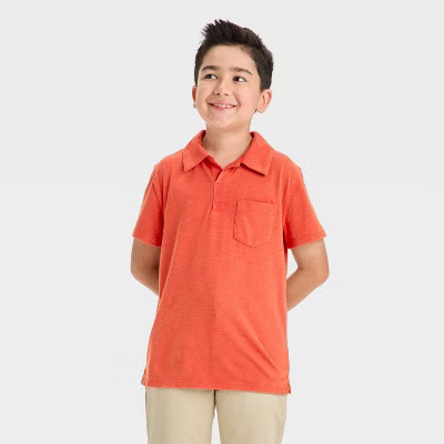 Boys' Short Sleeve Polo Shirt - Cat & Jack™ Red Orange XS | Target