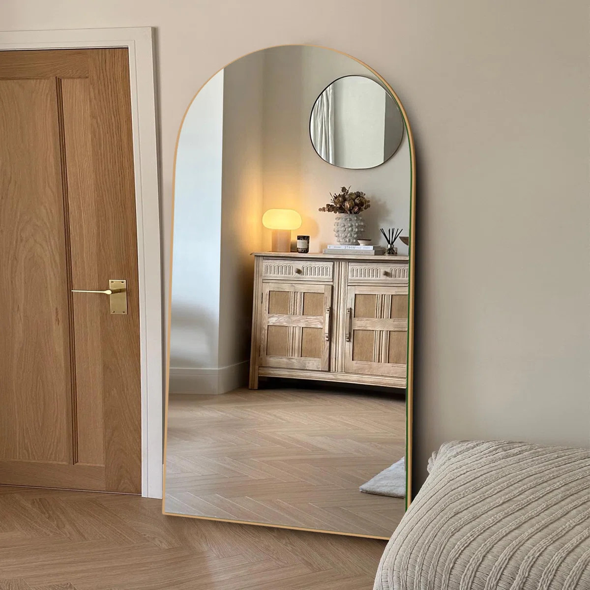 Leeron Oversized Arch Solid Wood Floor Mirror with Stand | Wayfair North America