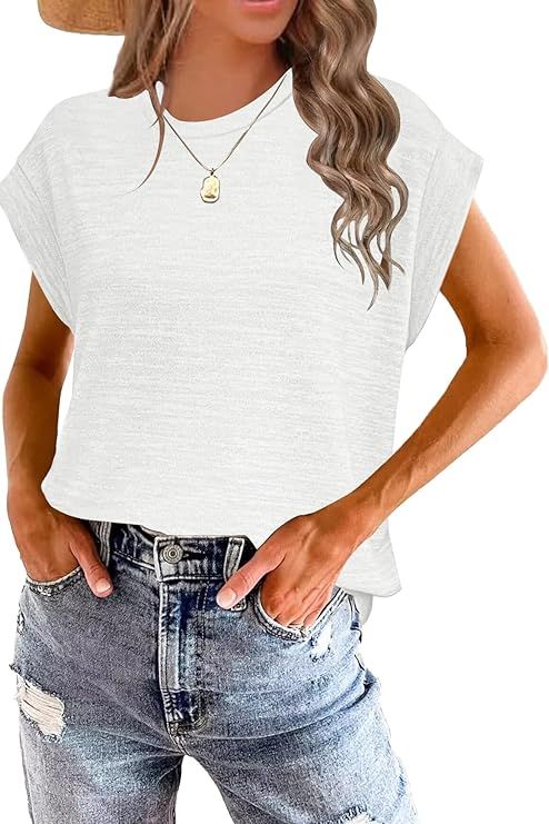 Cap Sleeve Tops for Women Trendy 2024 Summer Tops Fashion Cute Print Loose Fit Short Sleeve Shirt... | Amazon (US)