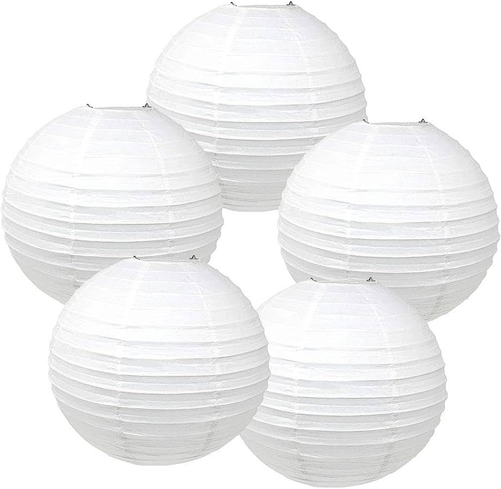 Just Artifacts 10-Inch White Chinese Japanese Paper Lanterns (Set of 5, White) | Amazon (US)