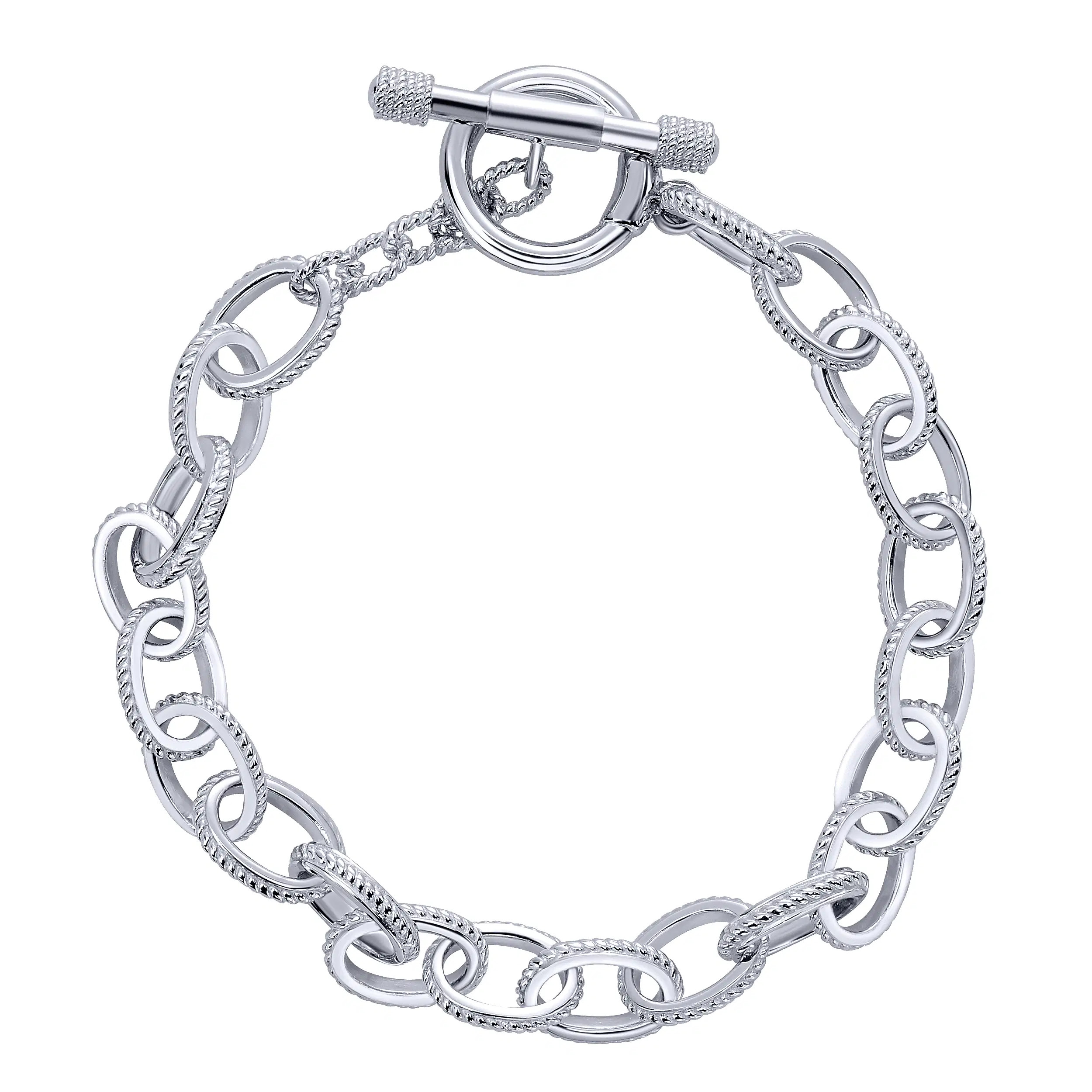 Sterling Silver Textured Link Toggle Bracelet | Gabriel & Co. Fine Jewelry And Bridal