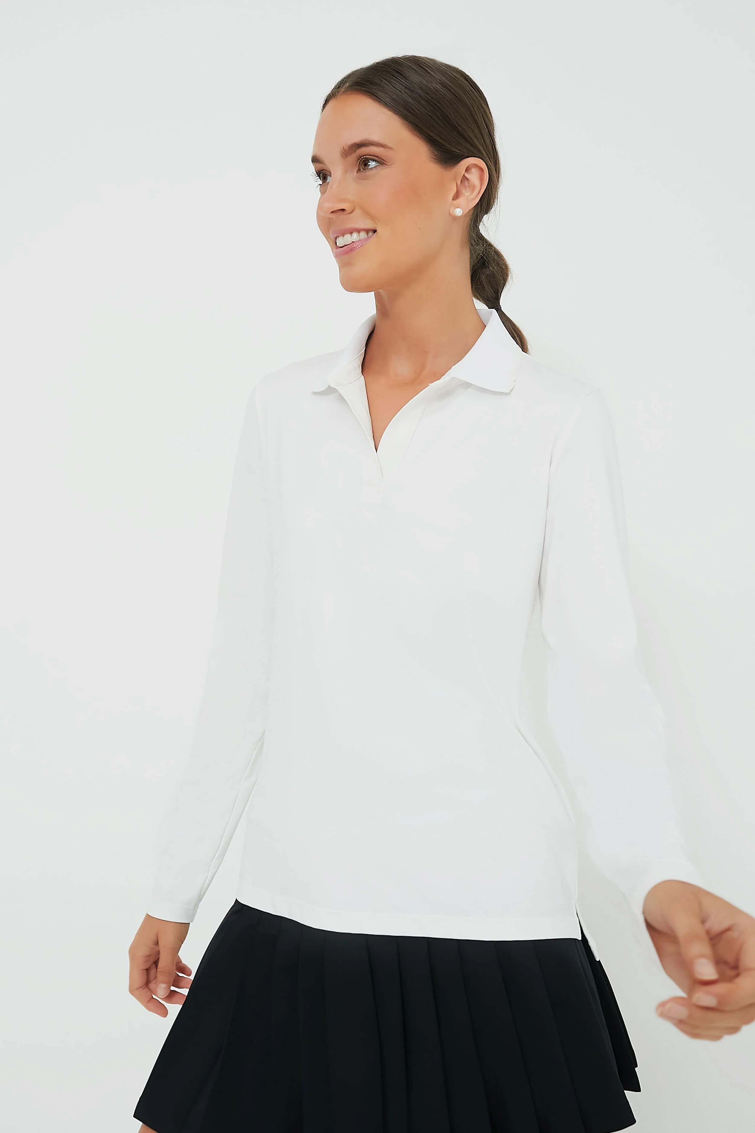 White Long Sleeve Caroline Polo | Tuckernuck (US)