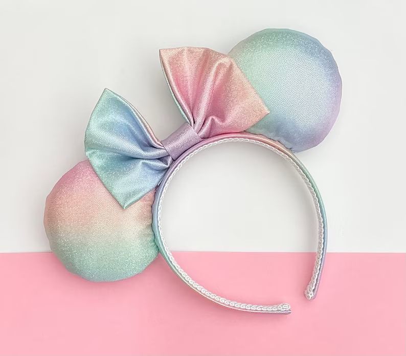 New! Pastel Rainbow Glitter Mouse Ears || Minnie Inspired Handmade Ears For Adults | Etsy (US)