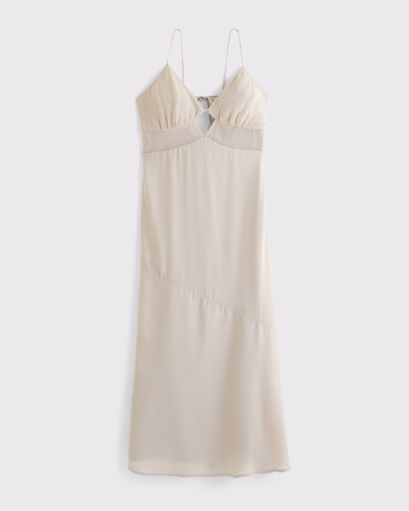 Abercrombie & Fitch Women's Tie-Back Sheer Slip Midi Dress in Light Brown - Size XXS TALL | Abercrombie & Fitch (US)