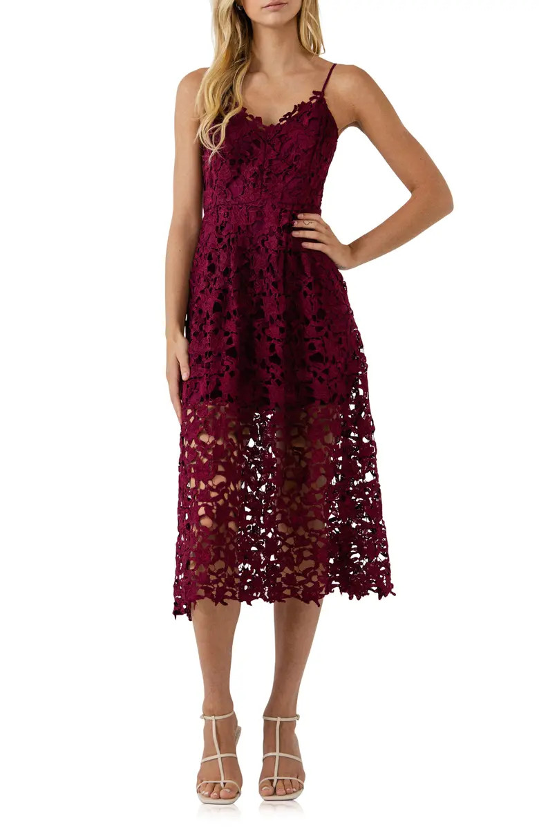 Lace Spaghetti Strap Midi Dress | Nordstrom